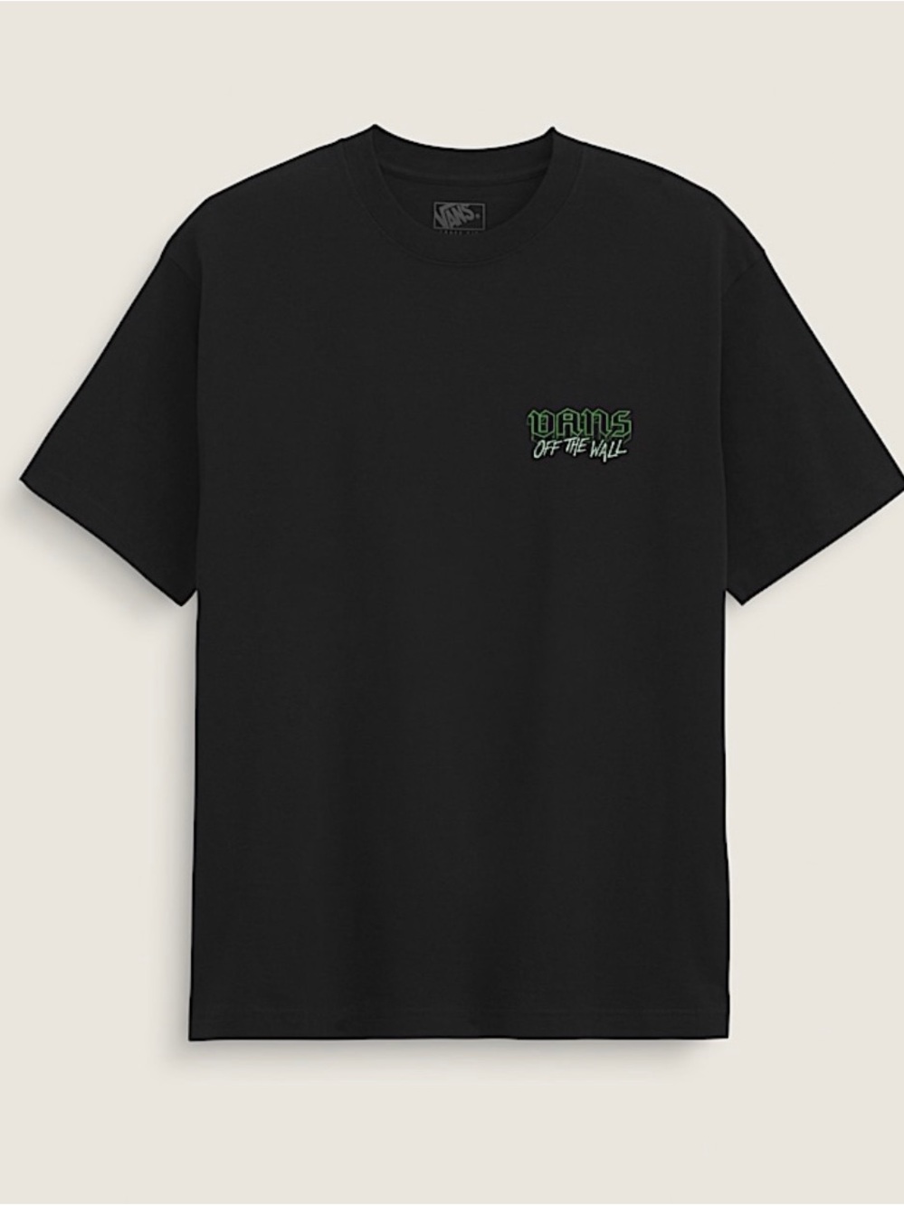 Vans Black Short-Sleeve Tee with Green 'Off The Wall' Logo